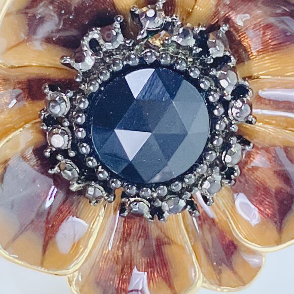 VTG Signed Alana Stewart Gold Tone Enamel Floral Clip On Earrings 1980s Jewelry - Picture 4 of 11